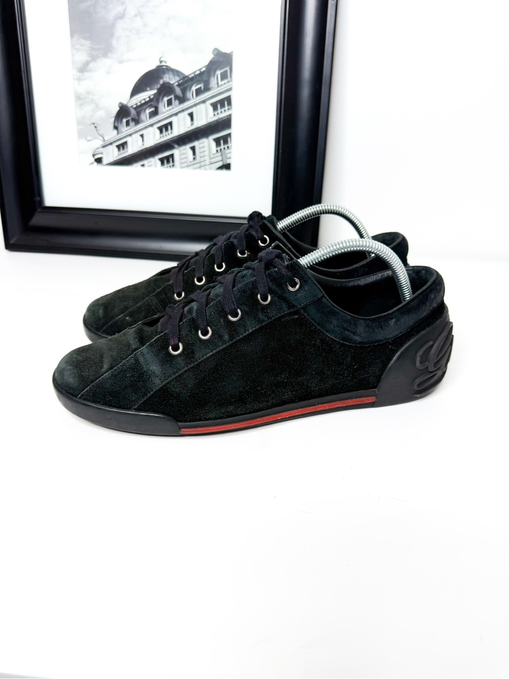 Authentic Gucci Black Suede Low Top Sneakers Men’s Size 9 Repair Needed